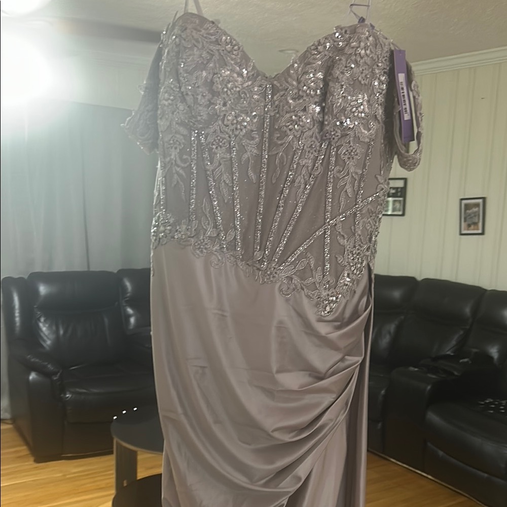 Silver Sequin Ruched Sweetheart Gown